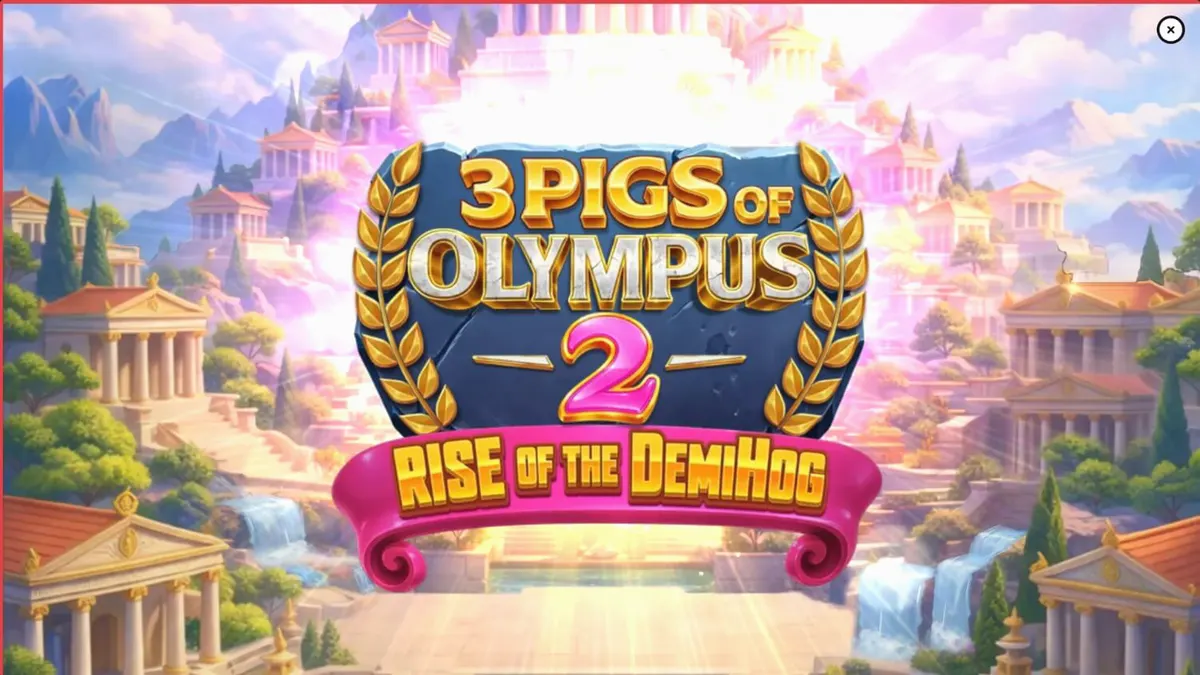 3 Pigs of Olympus 2 Rise of the DemiHog slot game screen showing Greek mythology theme with pig characters.